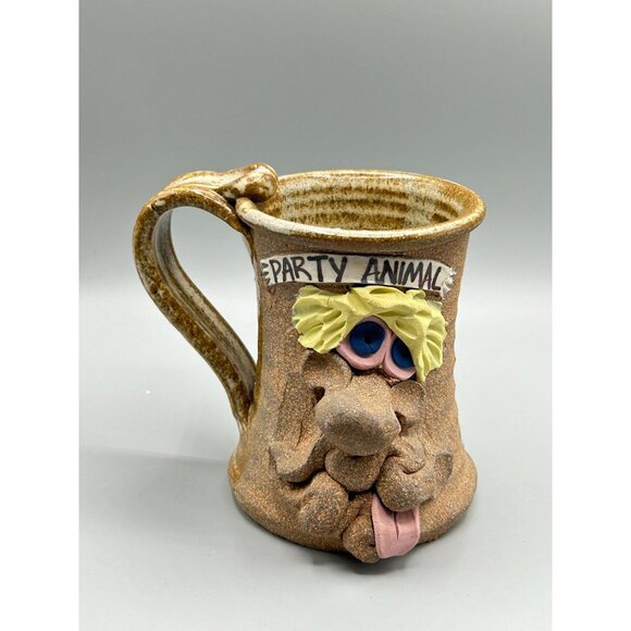 Vintage Ugly Face Mug "Party Animal" Handcrafted Art Pottery Mug Coffee Mug - Picture 2 of 12